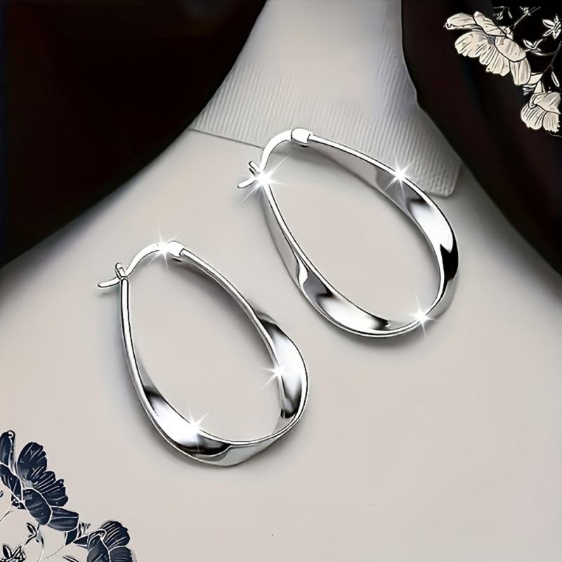 

CAOSHI Irregularity Metal Style Hoop Earrings Exquisite Simple Silver Color Geometric Party Jewelry Office Accessories for Women
