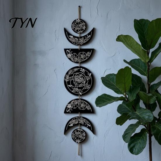 Boho Style Wall Hanging Decor Decoration, Moon Phases Art, Minimalist Star Phase Wood Panels Gothic Witchy Door Pediment Pediments Sign for Room Home