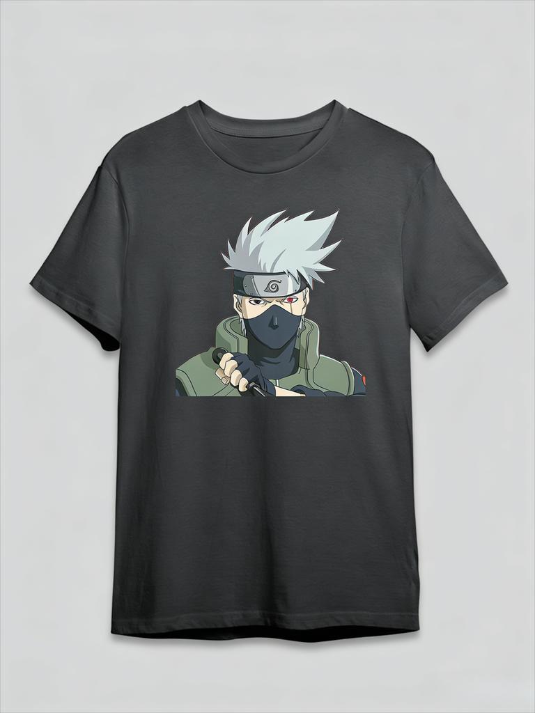 Naruto Kakashi Writing Wheel Eye Style Tshirt Anime Pattern Printed Short Sleeve Fashion High Quality Trendy Cotton Top
