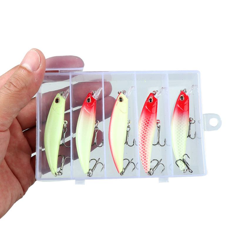5PCSLuminous Minnow Set5g /6.5g /8g Sinking artificial bait for sea fishing of mackerel and bass