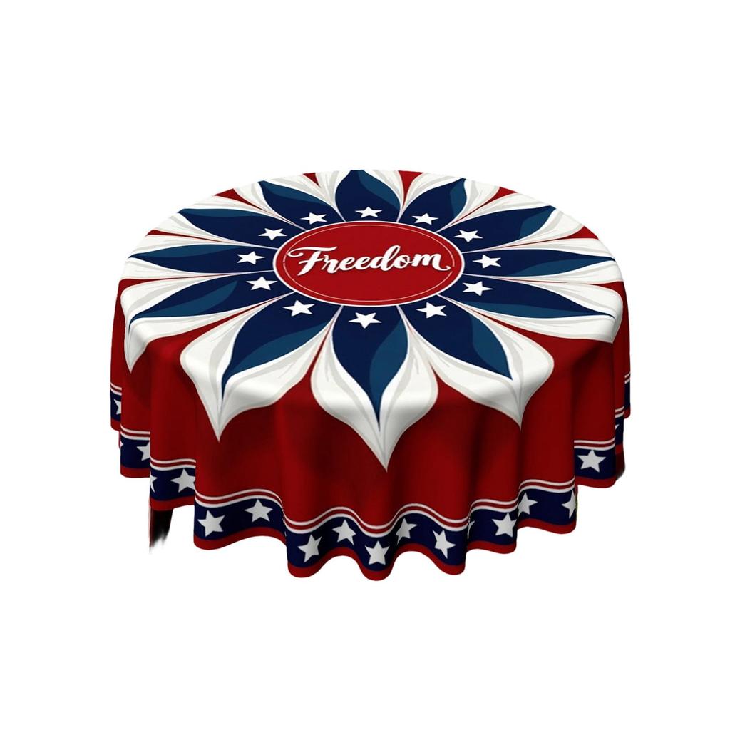 Round Tablecloth Polyester Material Star Pattern Freedom Letter Print Suitable for Dining and Party Use Decoration