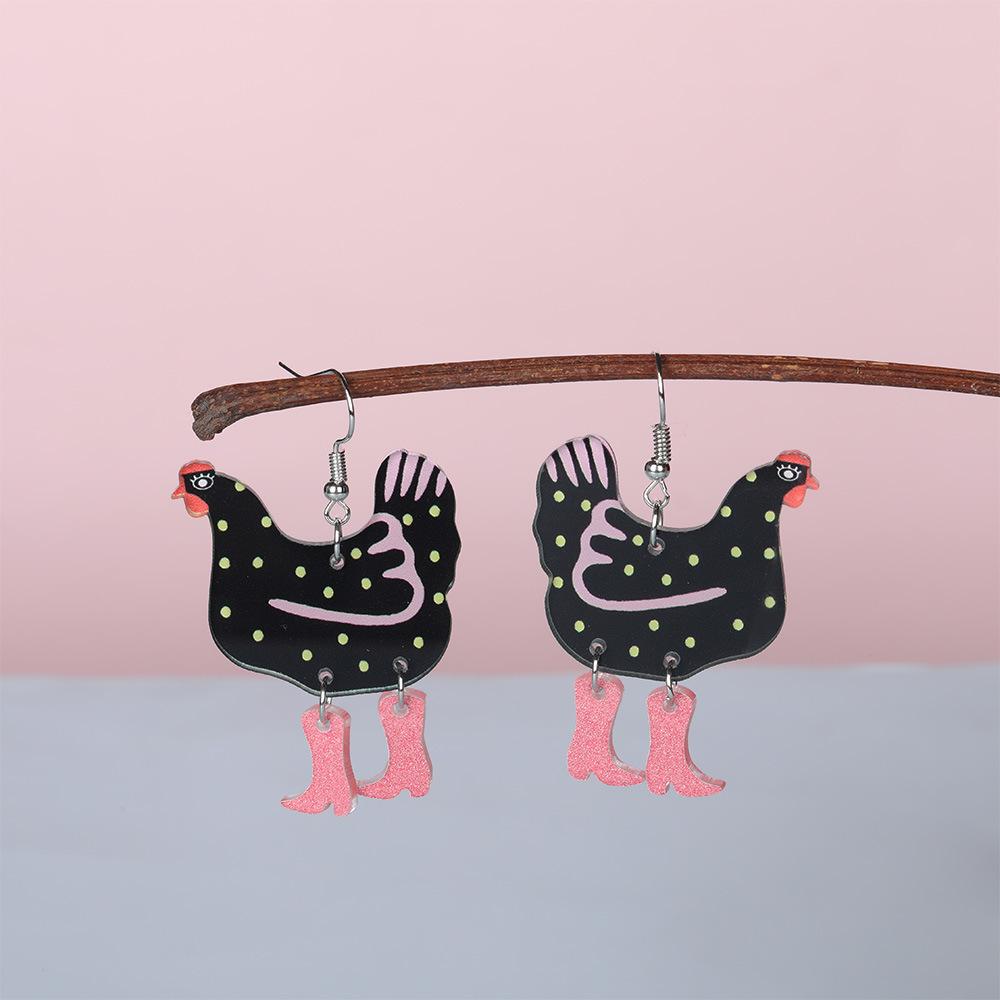 Cartoon Colored Hen Shaped Earrings And Earrings