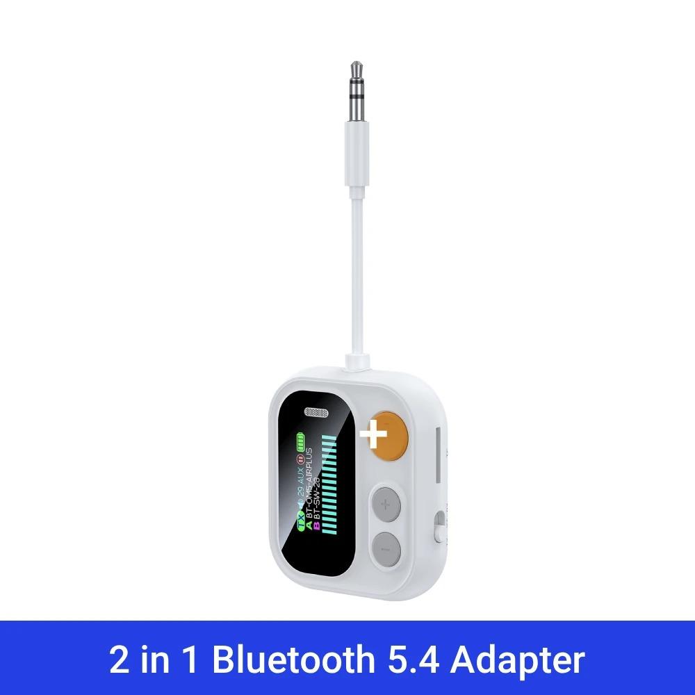 2 In 1 Bluetooth 5.4 Audio Transmitter Receiver Color Screen 3.5MM TF/AUX Stereo Music Wireless Audio Adapter for Car/Home/Airplane Support TF Card
