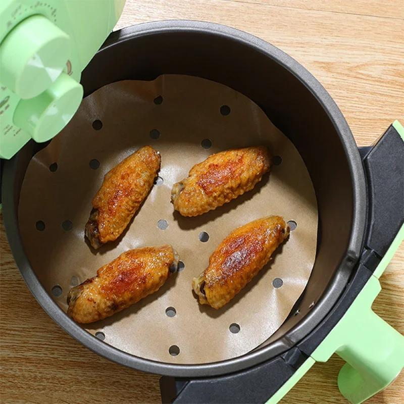 100PCS Silicone 8.5 Inch Perforated Air Fryer Baking Oil Absorbing Paper For Household High-temperature Resistant Tin Papers Hot