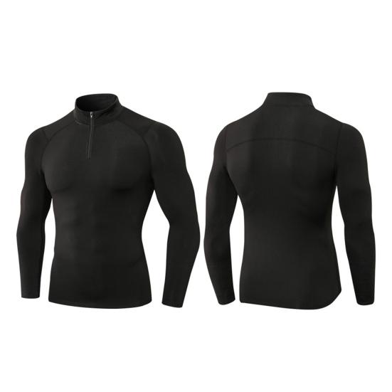 Autumn Winter Men Thermal Top Plush Lining Zipper Stand-up Collar Long Sleeve Shirt Slim Fit Stretch Casual Solid Color Cold Weather Warm Base