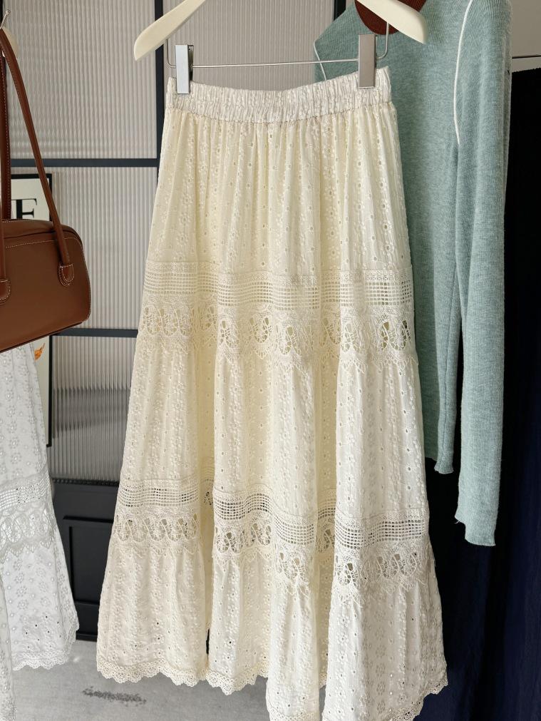 A-Linien Midi-Rock - Spitzenbestickt, Durchbrochenes Design, Frühling/Sommer Mode für Damen