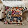 2D Flat- Bohemian Elephant Floral Print Throw Pillow Cover Boho Home Decor Cushion Case For Sofa Bedroom Living Room