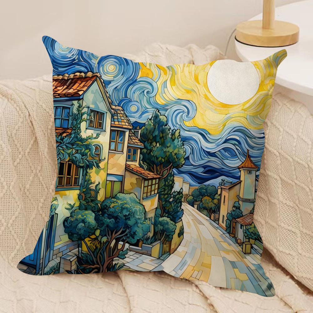 VanGogh oil paintings Cushion Cover Soft Plush Fabric DoubleSided Printed Cushion Covers for All Seasons Modern HomeDecor Gift