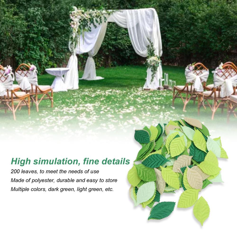 200pcs Mixed Exquisite Details Artificial Leaves High Simulation Green Tone Simulation Leaves Fabric Leaves DIY Crafts
