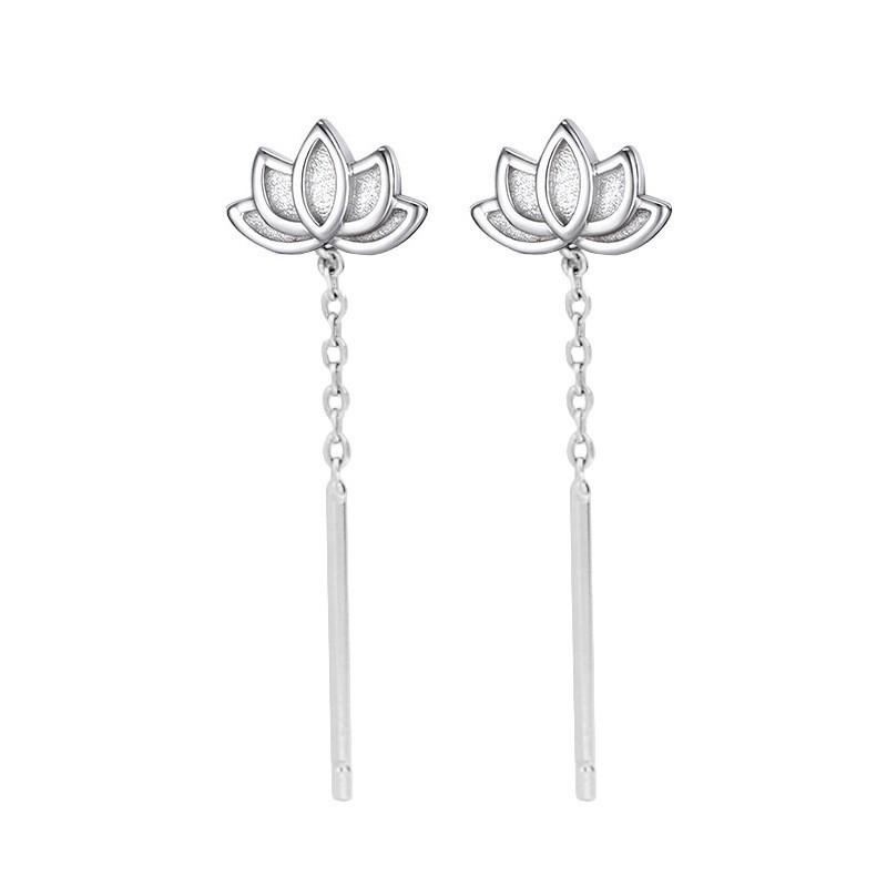Retro Lotus Tassel Earrings: Zen-Inspired, Forest-Style Lotus Flower & Pod Design Copper (Silver)