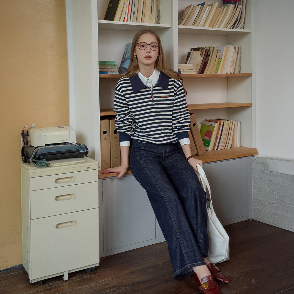Simpeulleteulo Sr_Classic Collar Contrast Striped Top