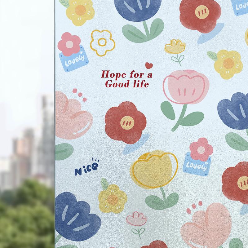 Bunt Buntpflanze Blume Fensterglasfolie Statische Aufkleber Abnehmbar PVC Dekorative Sichtschutzfolie für Zuhause Büro