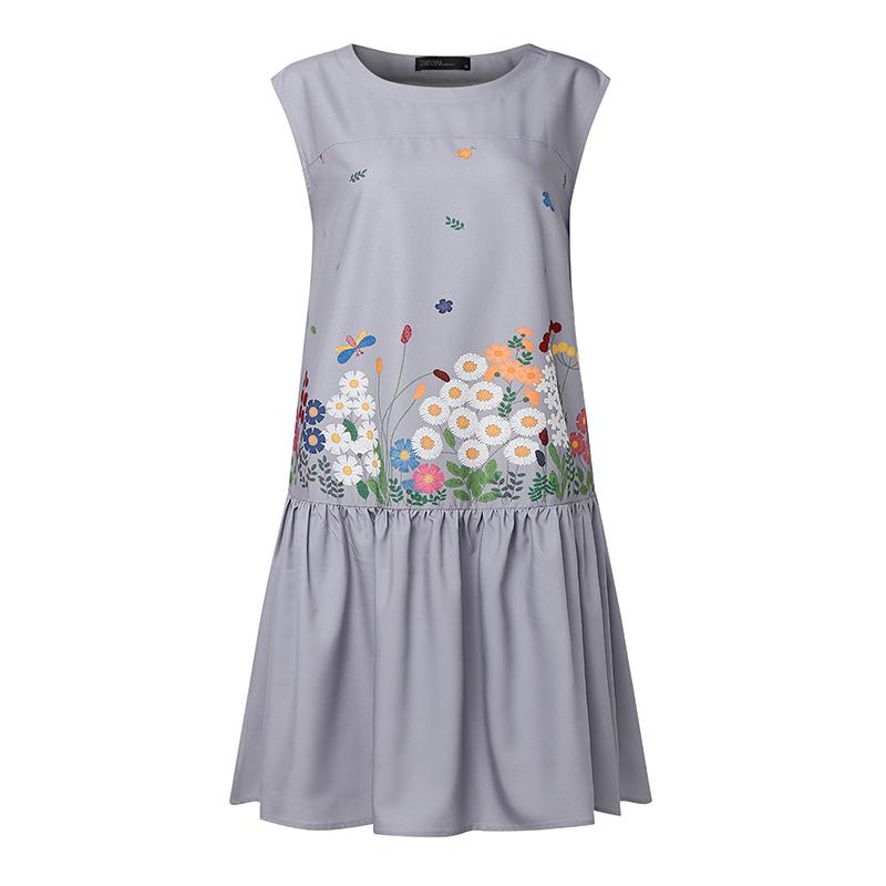 

ZANZEA Женское летнее повседневное платье без рукавов с круглым вырезом и цветочным принтом S серый