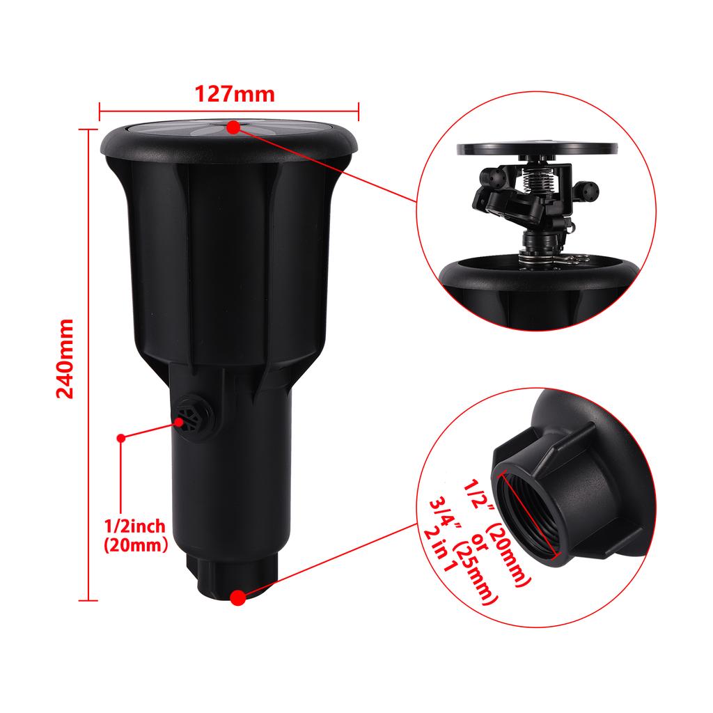 1/2" 3/4" Pulse Pop-Up Impact Sprinkler Head Adjustable Rocker Rotary Buried Sprinkler Flat Farmland Automatic Irrigation