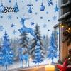 Fresh Watercolor Style Window Art Christmas Sticker Non Adhesive Blue Elk Snowflake Tree Removable PVC Holiday Decorations Wall Decal Static