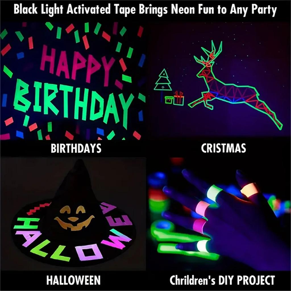 5/10pcs Fluorescent Neon Adhesive Tapes 5 Colors UV Black Light Sensitive for Party Halloween Decoration 5m X 12.7mm