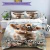 3pcs Custom Name Floral Highland Cow Portrait Bedding Set Printed Bedding Set Duvet Cover Closure Includes 1 Duvet Cover & 2 Pillowcases Bedroom Decor