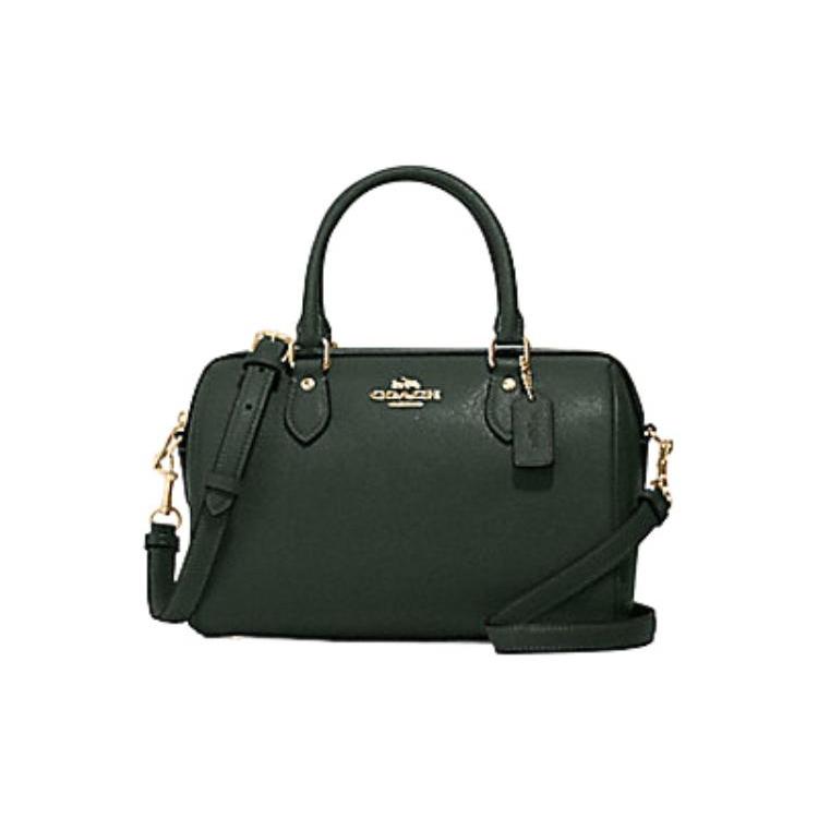 Coach Rowan Boston Taske i Læder med Tværstruktur, Skuldertaske, Crossbody Taske, Håndtaske Mellem Størrelse til Kvinder Guld & Amazon Grøn CH282-IMRFT