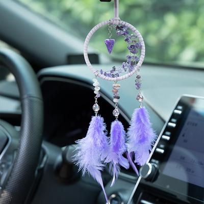 Crystal Purple Feathers Dream Catcher Mini Wind Chimes Bedroom Decorations Wall Hangings Handmade Car Pendant For Girls Gifts