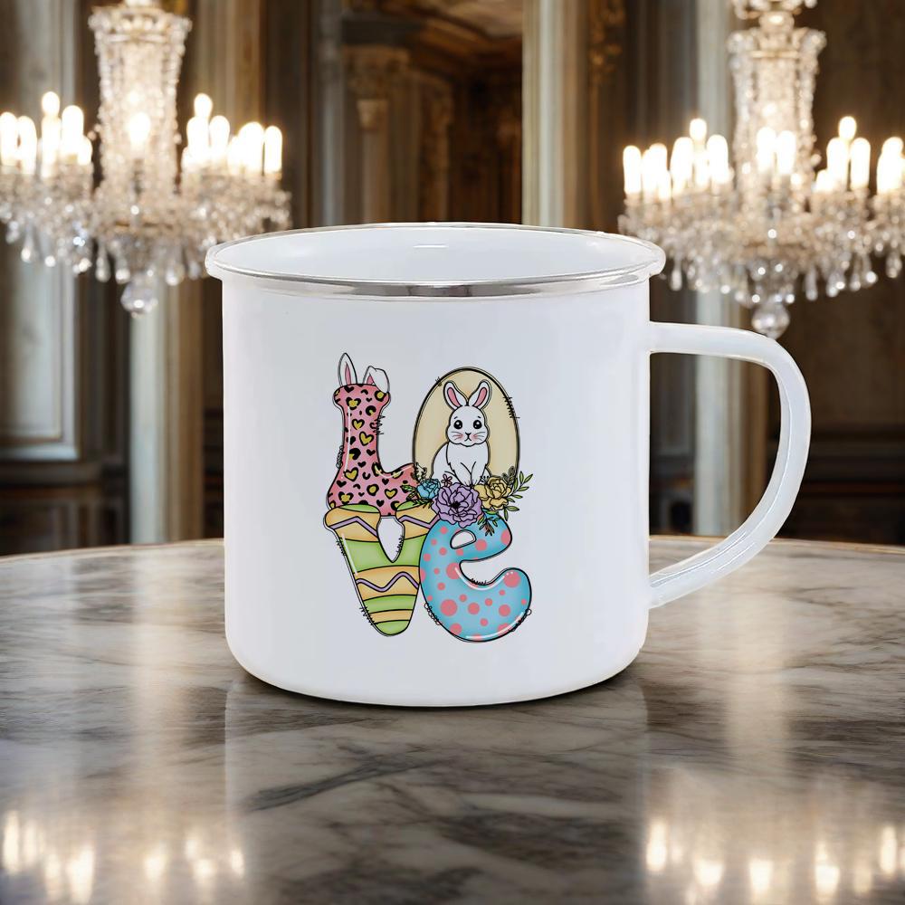 Happy Easter Themed Coffee Mugs Cute Coloful Juice Water Drinkware easy clean Mugs Novetly Rabbit Car Pattern Enamel Mug Safe