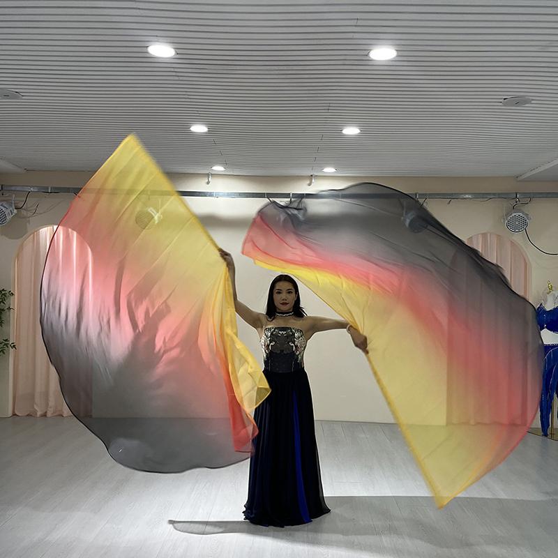 Belly Dance Props Flag Church Performance Accessories 190*140Cm Gradual Colors Belly Dance Props Semicircle Flags With Sticks