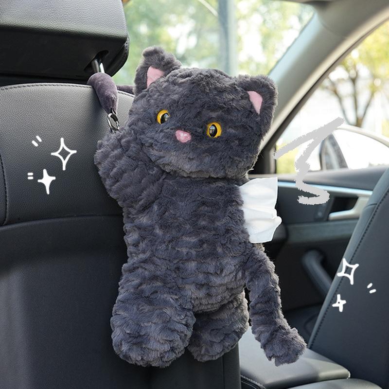Cat car Tissue box Cartoon cute plush cat car hanging tissue box women's car interior decoration