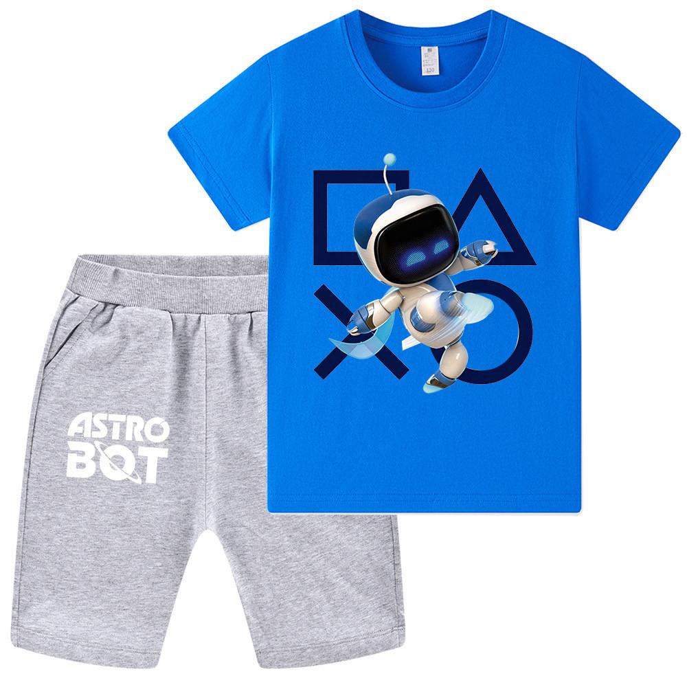 WA1338 Kids Boys Girls Astro Bot Print Short Sleeves T-shirt Shorts Clothes Sets