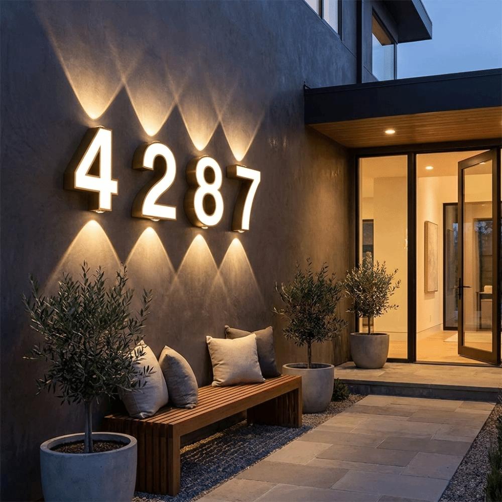 Minimalist Styling Nordic Modern LED Wall Light Simple Geometric Structure Waterproof House Number Plaque Lamp