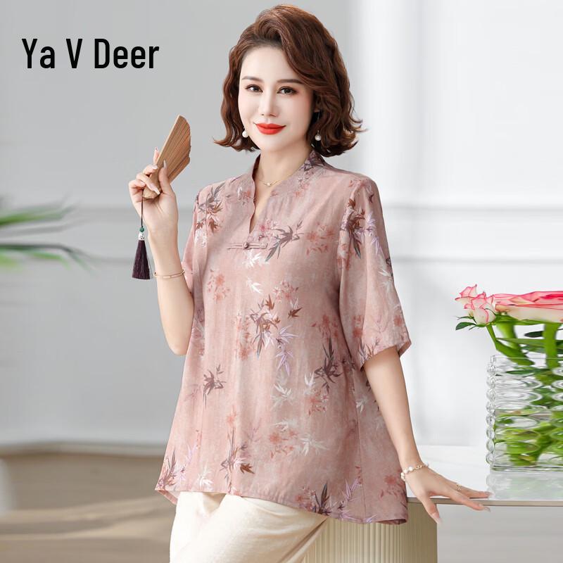 Elegant Deer Women s New Chinese Style Floral Short Sleeve T-Shirt XXL