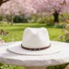 (Talla Única, Blanco) Sombrero de Paja Panama para Hombre, Sombrero de Sol de Ala Ancha Ligero de Verano para Playa al Aire Libre