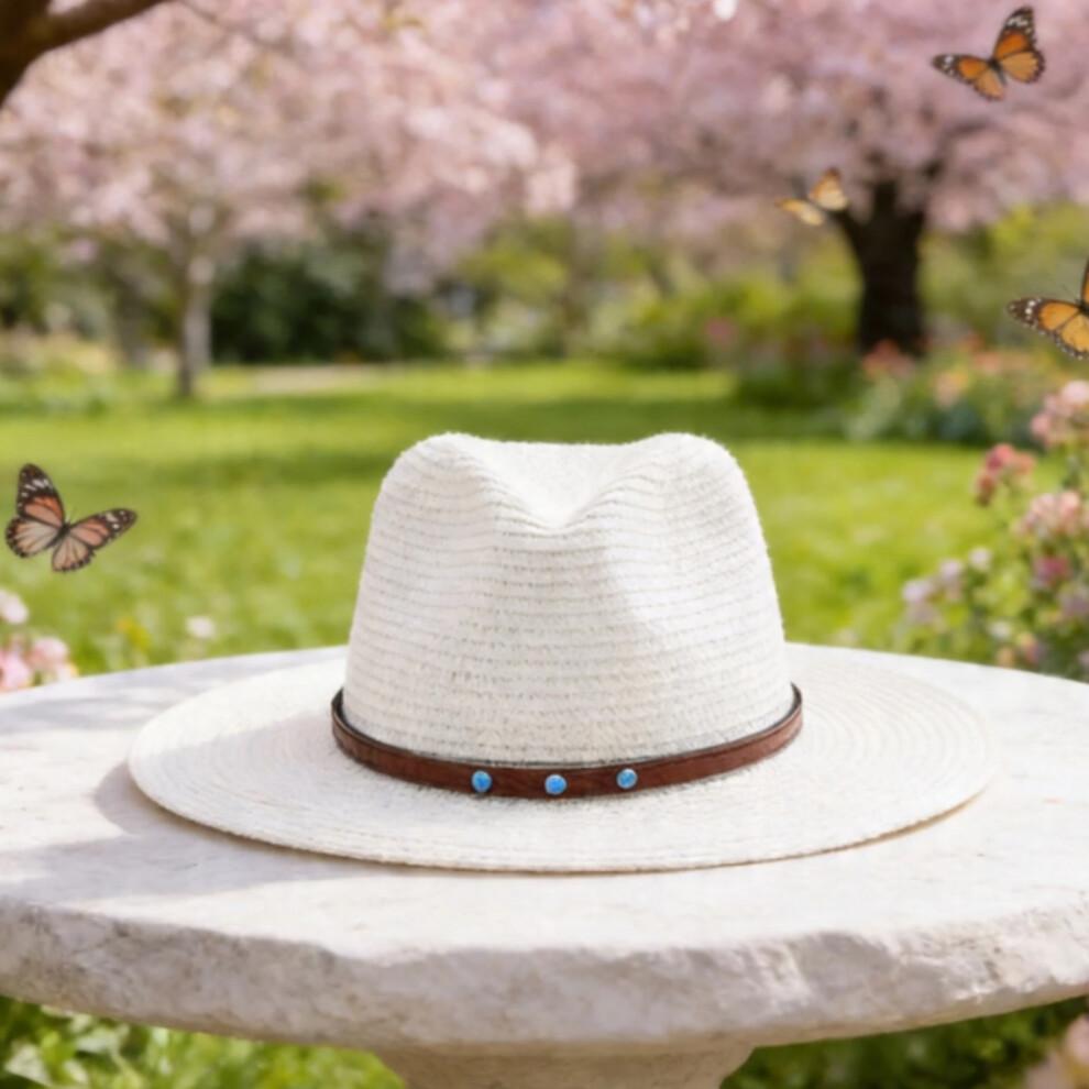 (Talla Única, Blanco) Sombrero de Paja Panama para Hombre, Sombrero de Sol de Ala Ancha Ligero de Verano para Playa al Aire Libre