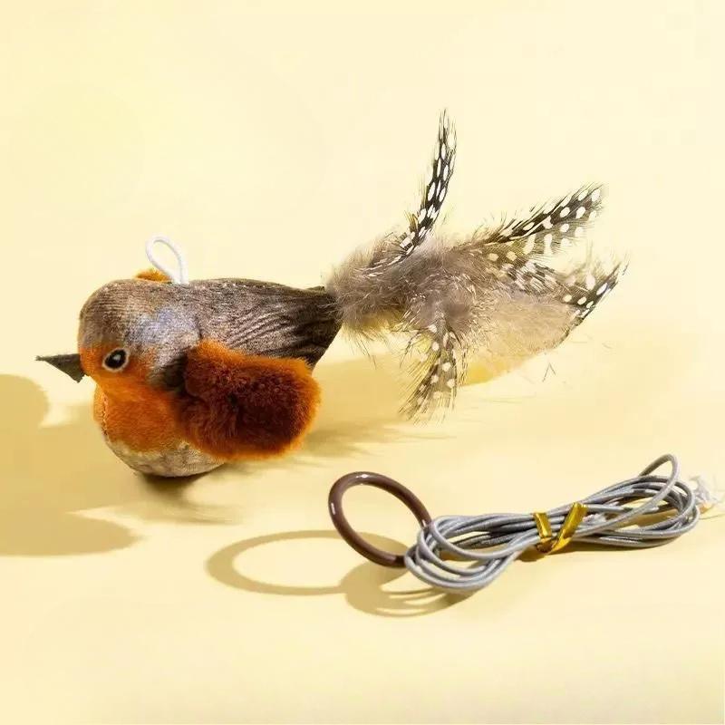 

Дразнящая палочка для кошек с искусственными перьями | Встроенные звуки птиц | Игрушка для умственной стимуляции коричневый