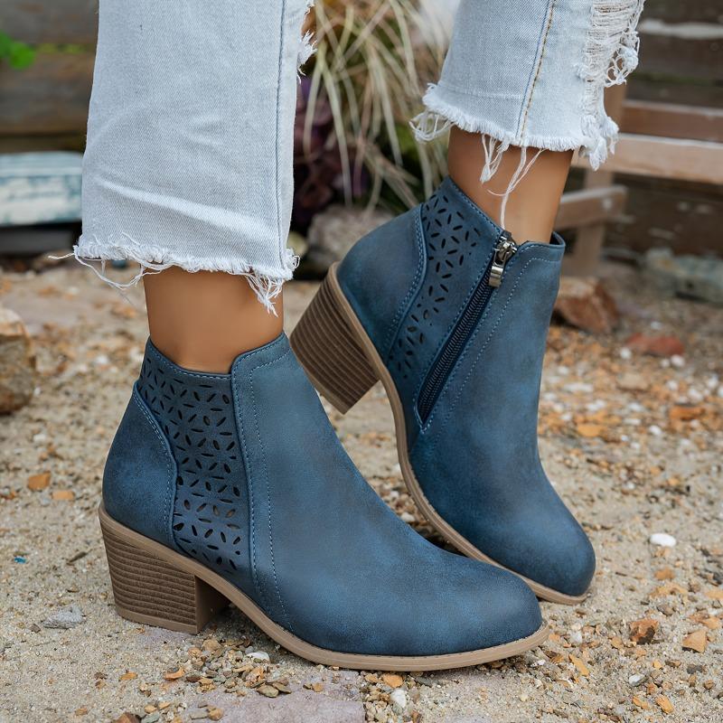 Women'S Chunky Heel Ankle Boots with Zipper Closure - Pointed Toe Synthetic Cover Casual Boots, Breathable Fabric Lining & TPR Sole for All-Day