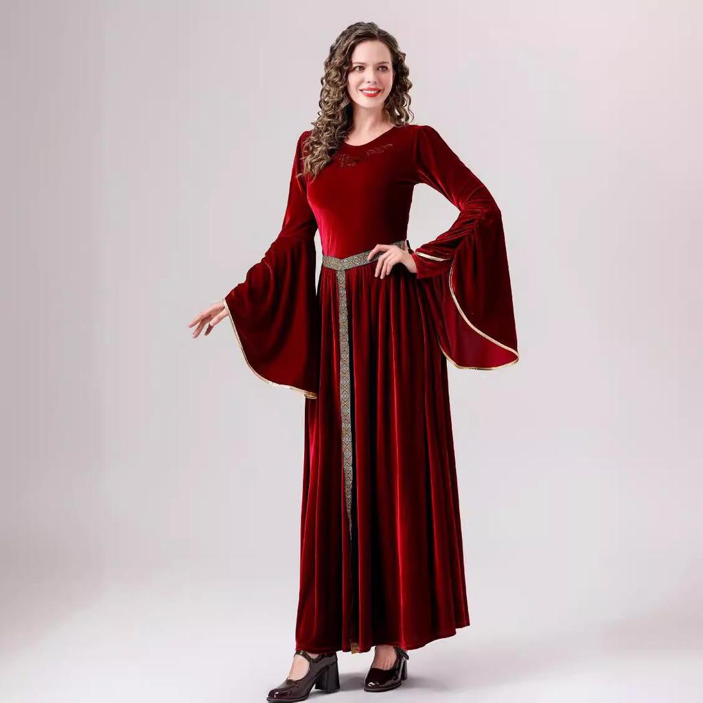 Medieval Renaissance Costumes Women's Long Retro Palace Long Skirt Flared Sleeve Dress Halloween