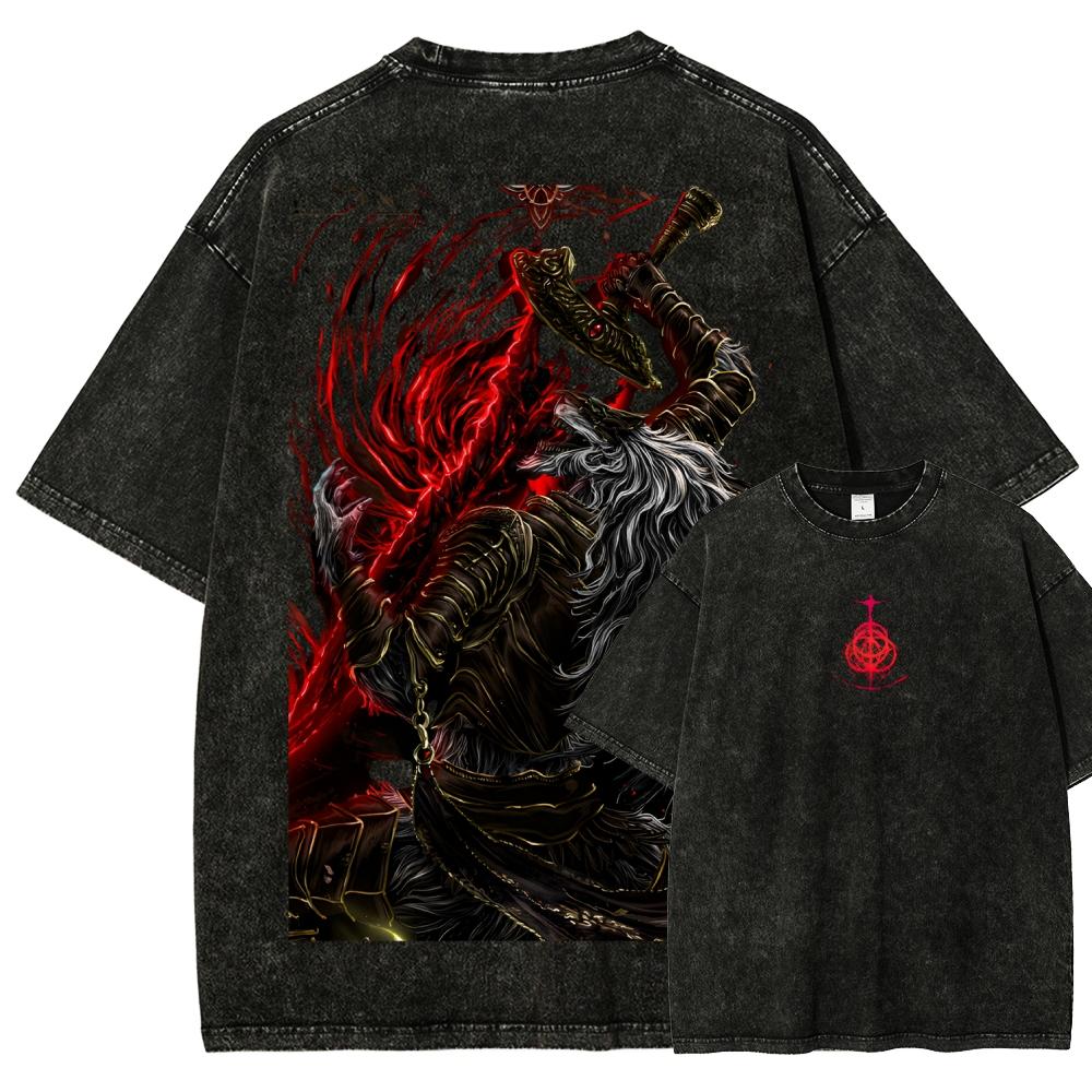 Elden Ring Anime Liebhaber Gewaschenes T-Shirt Ganzjahreskleidung Hohe Qualität Persönlichkeit Kleidung Große Größen Unisex Neues Modell Paare T-Shirt M