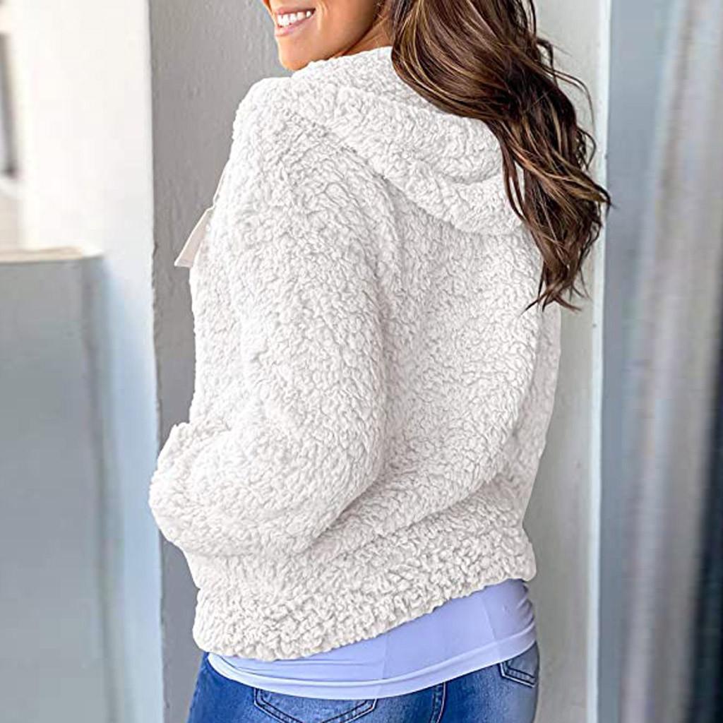 Womens Long Sleeve Jacket Zip Up Hooded Chunky Pockets Coat Tops