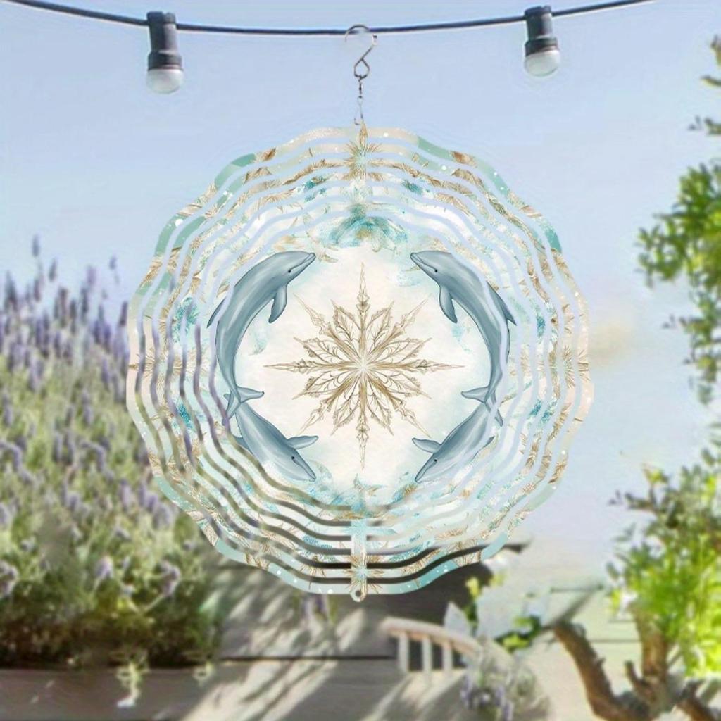 10 Inch Dolphin Wind Spinner Outdoor Hanging Decor with 360 Rotating Hook for Garden Balcony Patio Spring Summer Decoration