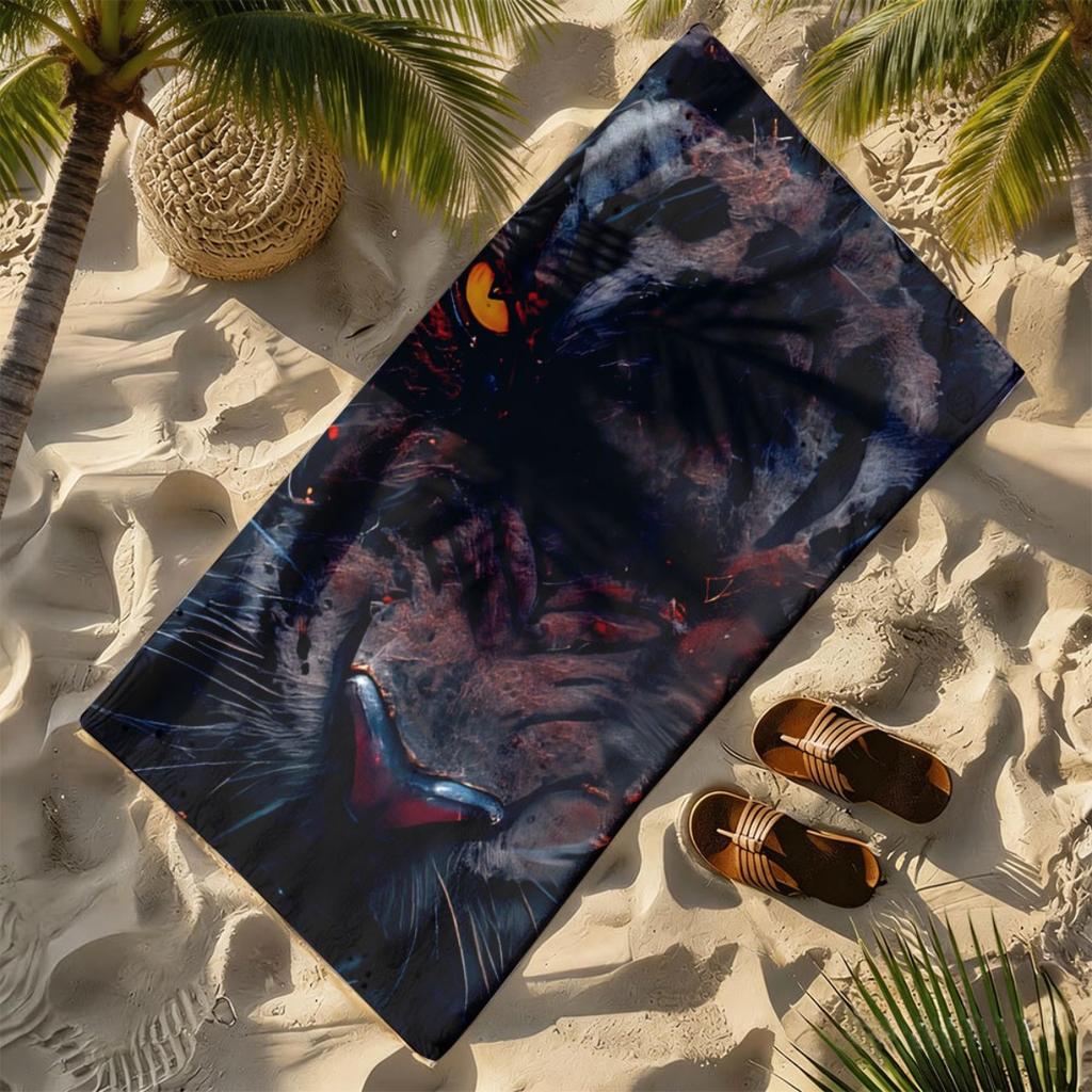 Dark art style black panther pattern polyester microfiber beach towel is highly absorbent, suitable swimming and beach outings