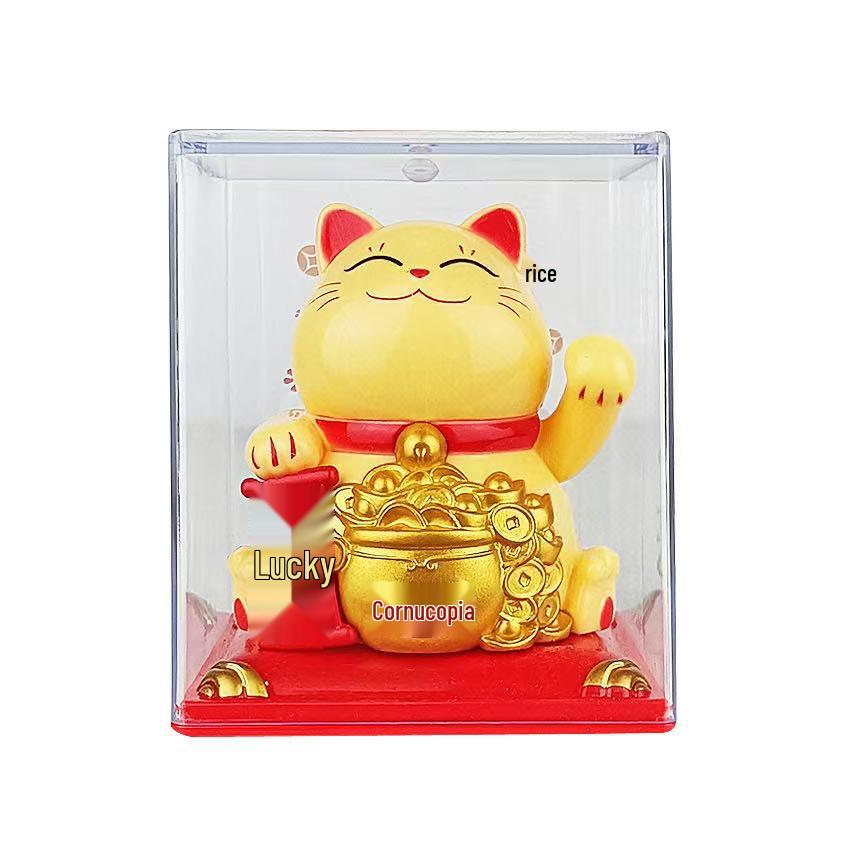 Y Solar Fortune Cat Waving Hand Ornament: Light-Powered Decor for Car, Living Room, or Office Desk