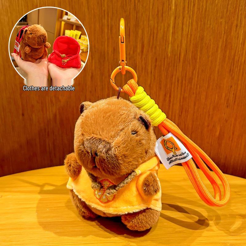 Unisex Capybara Plush Hoodie Keychain for Backpacks - Cute Student Gift