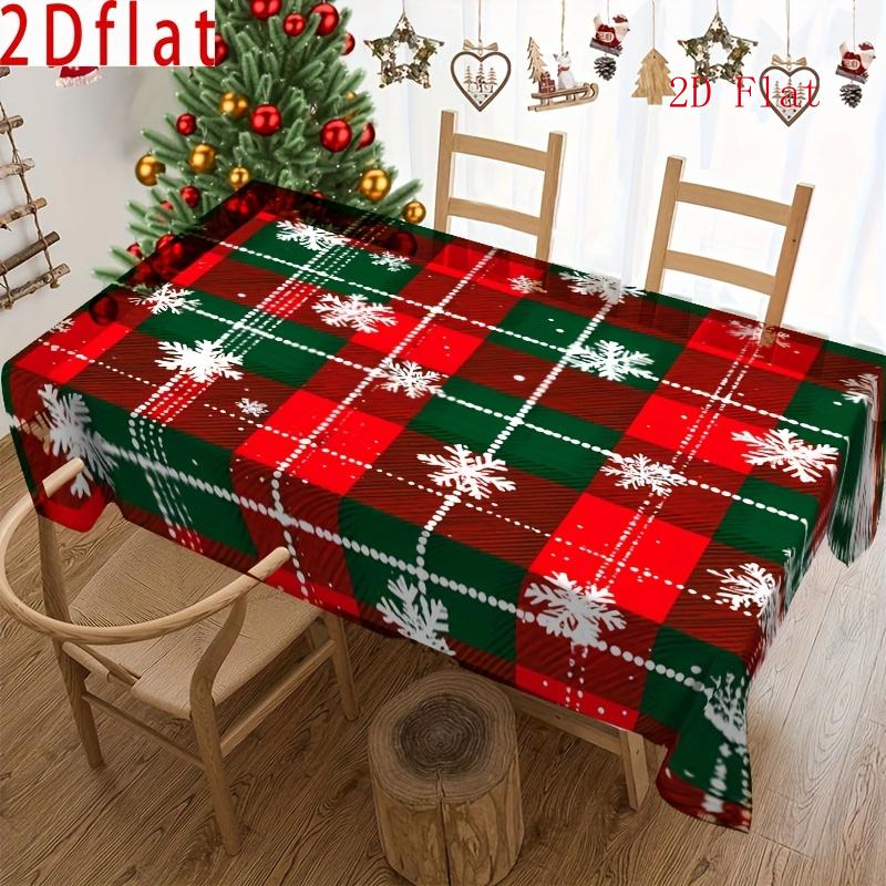 2D Flat 1pc Winter Holiday Red And Green Plaid Snowflake Tablecloth, Essential for Christmas for Home Decoration, Winter Tablecloth, Made of Polyester