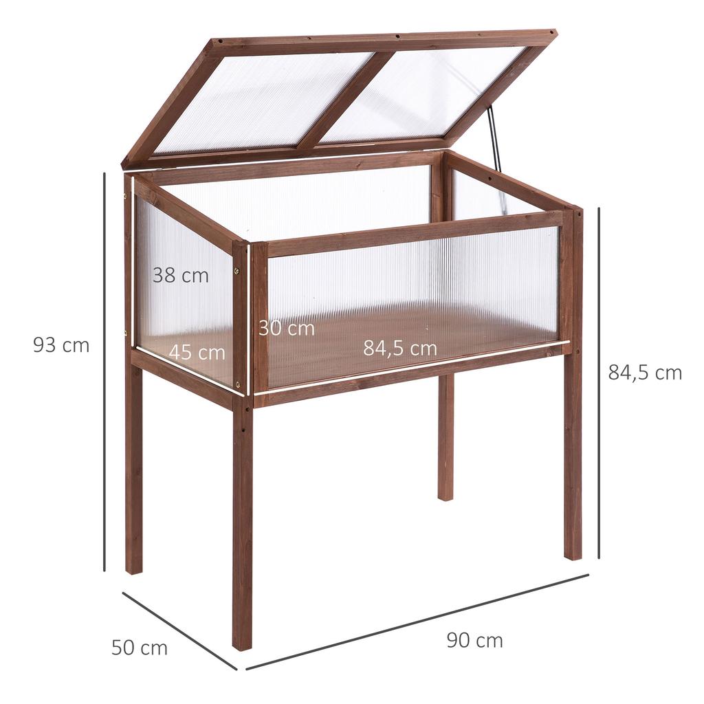 Raised Garden Bed Made of Wood Cold Frame 90 X 50 X 93 Cm Growing Table with Cover Weatherproof Herb Bed Planter Box for Garden