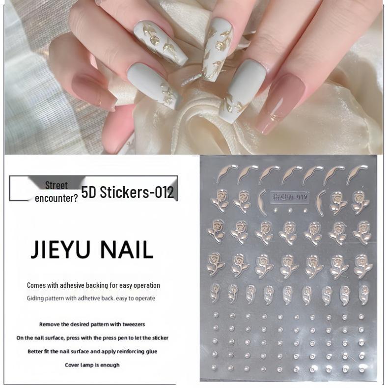 5D Embossed Retro Rose Nail Decoration Stickers