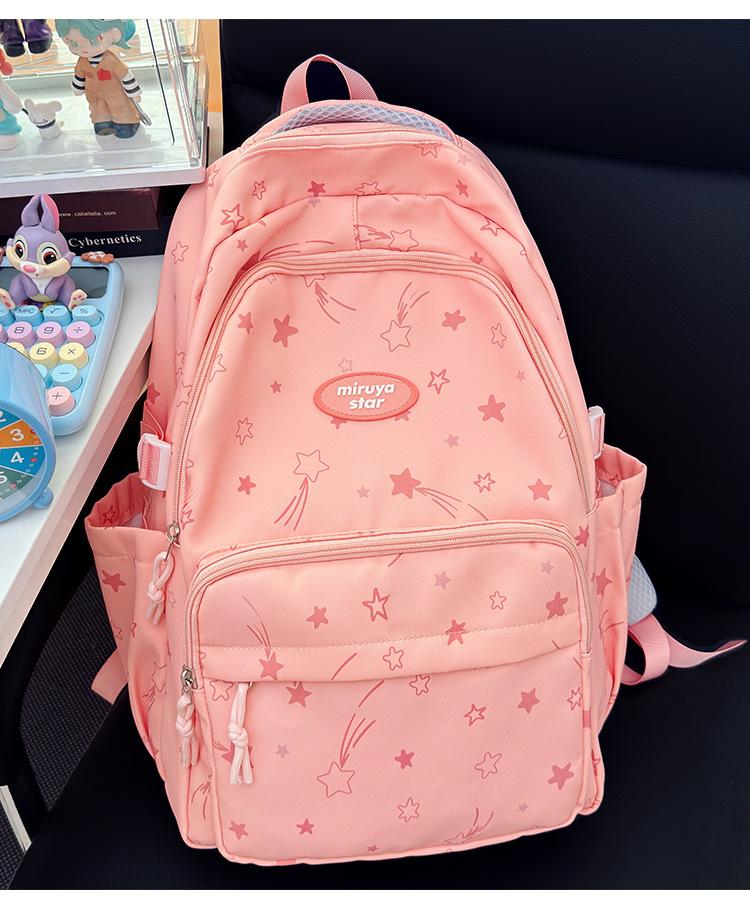 Schoolbag Trend Korean Edition School Bag Junior High School Girls Large Capacity Student Backpack College Student Campus Travel Lightweight Backpack