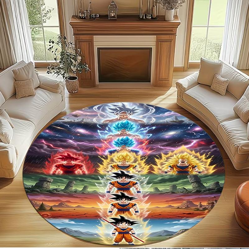 DRAGON BALL Print Round Rug, Washable Floor Carpet, For Entryway Dorm Laundry Room Office Study, Home Decor Birthday Christmas Gift