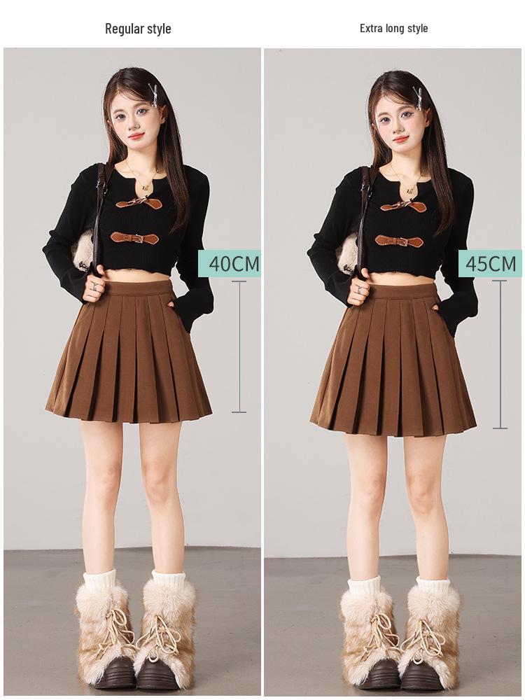 2025 Fall/Winter Fresh College Style High Waist Woolen Pleated Skirt