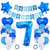 סט בלונים כחולים ומספרים גדולים מנייר כסף ליום הולדת עם שלט HAPPY BIRTHDAY לקישוטים ומסיבת יום הולדת לבנים גברים