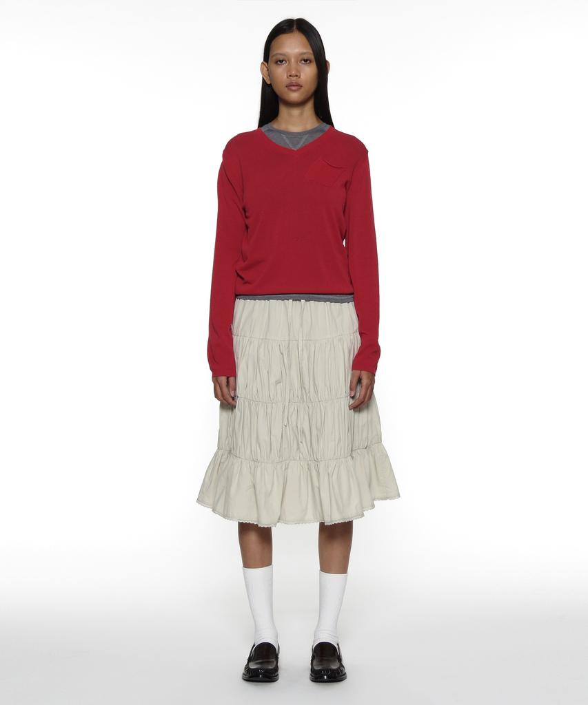 Partimento Woman Pwc Lace Trim Tiered Midi Skirt_Beige