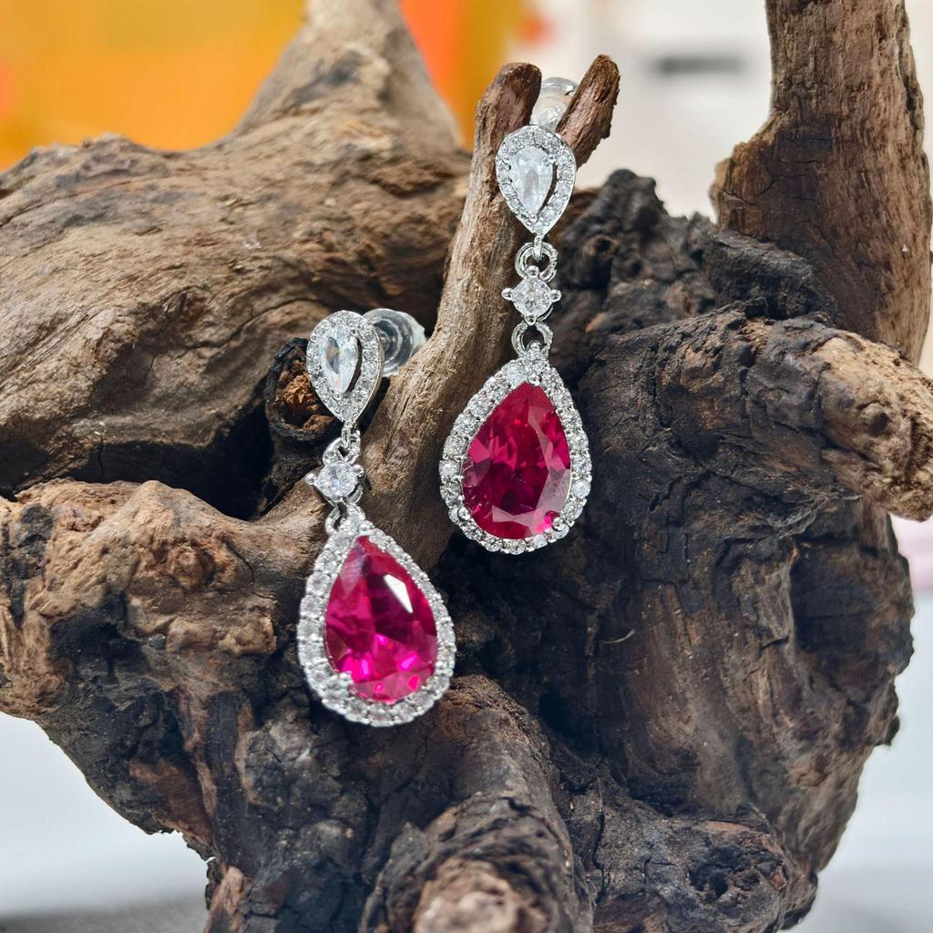 Gusen Teardrop Series Colorful Gem & Diamond Earrings