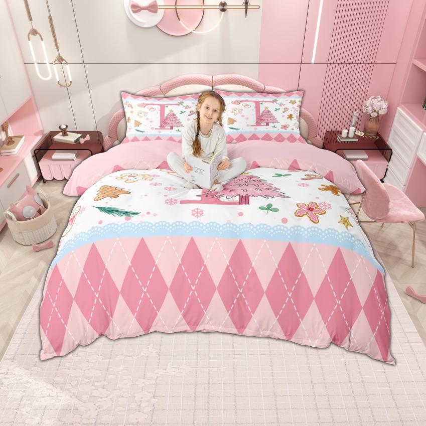 Comforter Homewish Personalized Xmas Tree Pink Merry Christmas Bedding Set Monogrammed Bedroom Set Room Decor